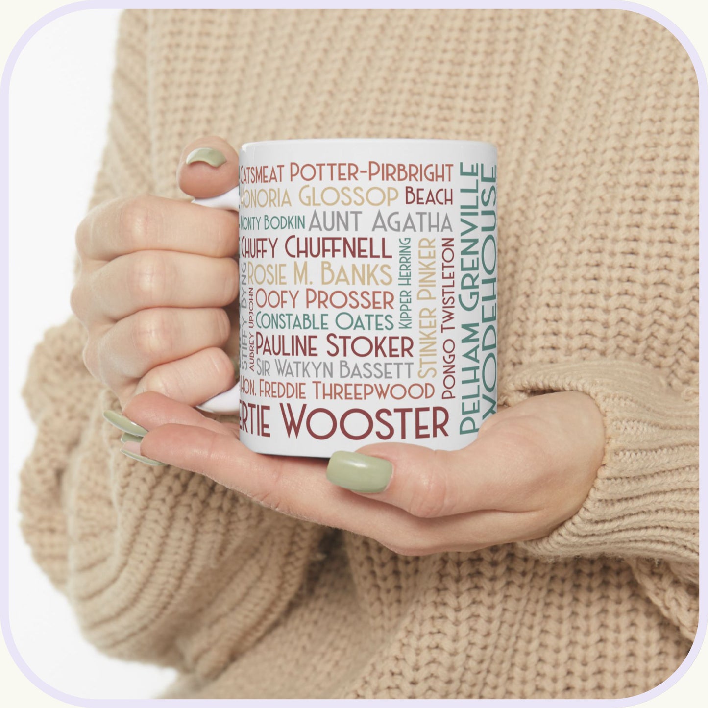 P.G. Wodehouse Characters Coffee Mug | Art Deco Lettering | 11 Ounce Jeeves and Wooster Tea Cup