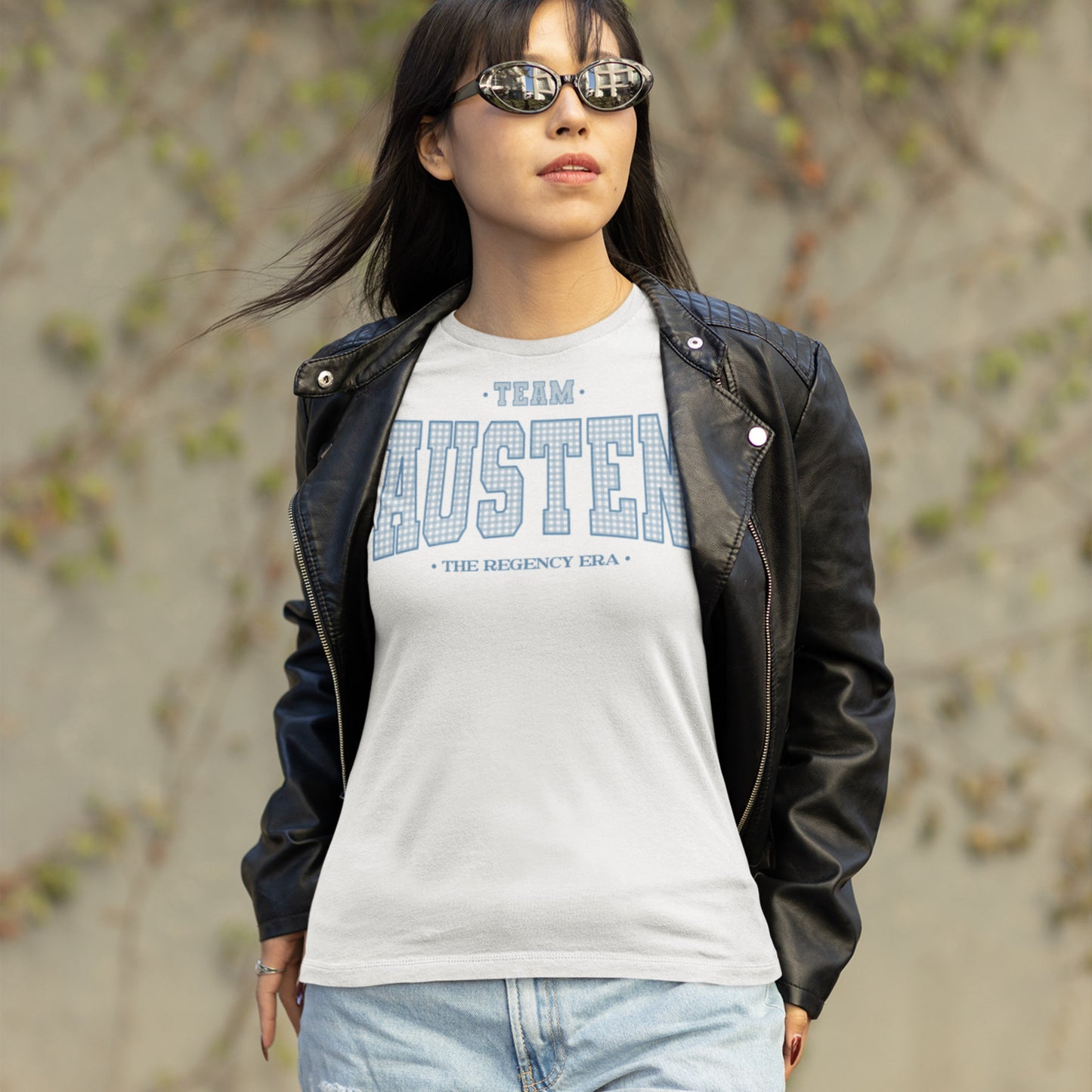 Team Austen Regency Era Varsity T-shirt | Unique Jane Austen Blue Gingham Tee