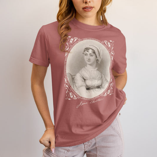 Jane Austen Portrait Engraving T-shirt | Unique Regency Era Artwork