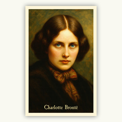 Unique portrait of Charlotte Bronté with a decorative border and name text.