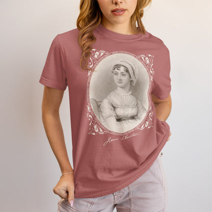 Jane Austen Portrait Engraving T-shirt | Unique Regency Era Artwork